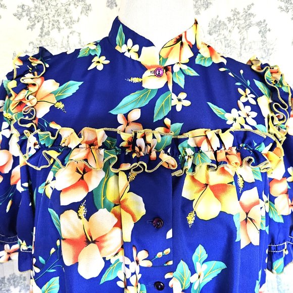 Size XL Vintage 1980s Hawaiian Ruffled Night Gown - Picture 4 of 11